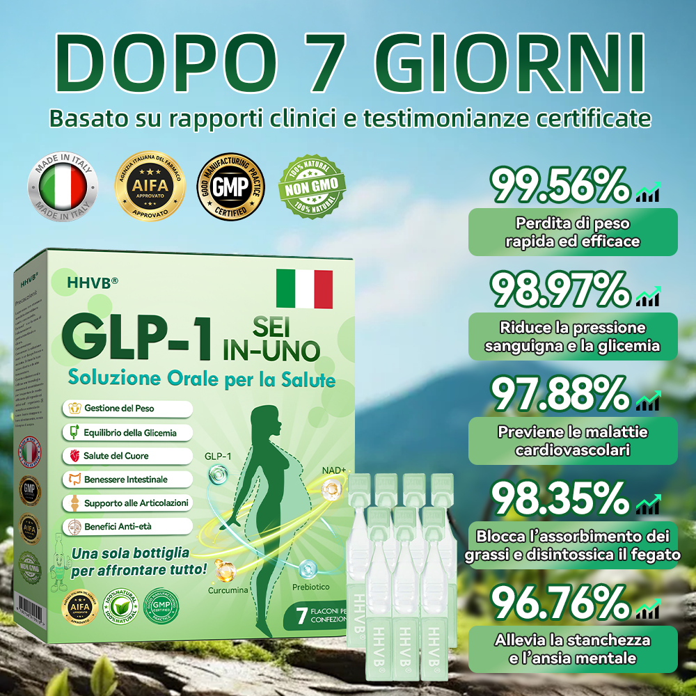 𝐇𝐇𝐕𝐁® 🌞𝐆𝐋𝐏-𝟏 𝐒𝐞𝐢-𝐢𝐧-𝐔𝐧𝐨 𝐒𝐨𝐥𝐮𝐳𝐢𝐨𝐧𝐞 𝐎𝐫𝐚𝐥𝐞 𝐩𝐞𝐫 𝐥𝐚 𝐒𝐚𝐥𝐮𝐭𝐞 (𝐒𝐨𝐥𝐨 𝐮𝐧𝐚 𝐯𝐨𝐥𝐭𝐚 𝐚𝐥 𝐠𝐢𝐨𝐫𝐧𝐨, 𝐜𝐚𝐦𝐛𝐢𝐚𝐦𝐞𝐧𝐭𝐢 𝐯𝐢𝐬𝐢𝐛𝐢𝐥𝐢 𝐢𝐧 𝟕 𝐠𝐢𝐨𝐫𝐧𝐢) 👩‍⚕️ 𝐏𝐞𝐫 𝐨𝐛𝐞𝐬𝐢𝐭à, 𝐬𝐚𝐥𝐮𝐭𝐞 𝐜𝐚𝐫𝐝𝐢𝐨𝐯𝐚𝐬𝐜𝐨𝐥𝐚𝐫𝐞, 𝐝𝐢𝐚𝐛𝐞𝐭𝐞, 𝐚𝐩𝐧𝐞𝐚 𝐧𝐨𝐭𝐭𝐮𝐫𝐧𝐚, 𝐬𝐚𝐥𝐮𝐭𝐞 𝐢𝐧𝐭𝐞𝐬𝐭𝐢𝐧𝐚𝐥𝐞, 𝐩𝐫𝐨𝐛𝐥𝐞𝐦𝐢 𝐚𝐫𝐭𝐢𝐜𝐨𝐥𝐚𝐫𝐢 𝐞 𝐚𝐥𝐭𝐫𝐨 𝐚𝐧𝐜𝐨𝐫𝐚